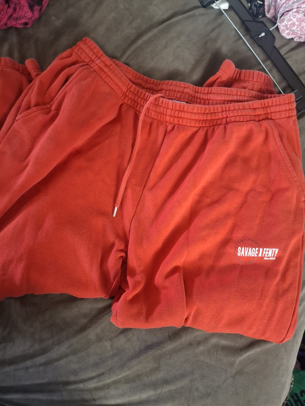 Savage X Fenty Bright Red Fleece Sweatpants with Logo Tag